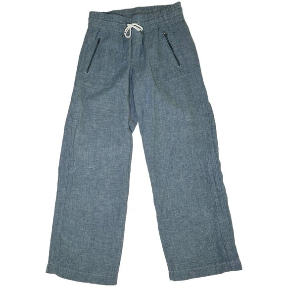 Athleta Cabo Linen Wide Leg Pants in Blue Size 10 - Picture 2 of 10